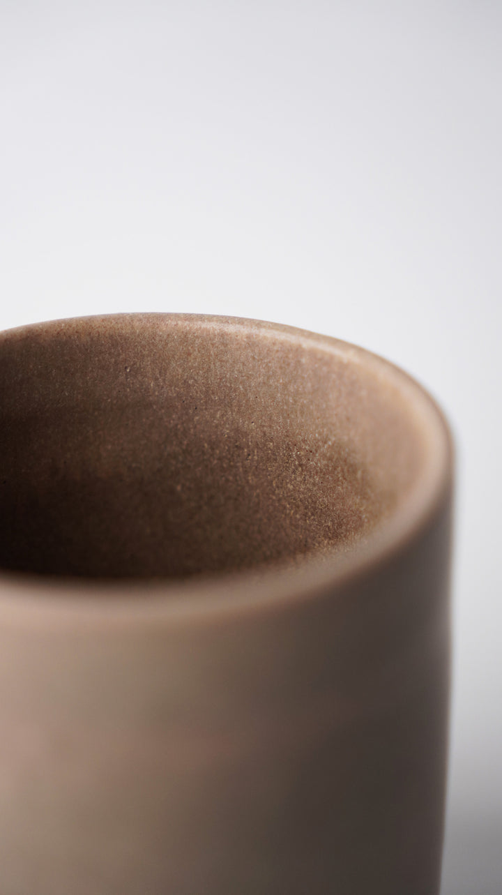 Collection of Everyday Mugs in Grain Stone, Indus Copper, and Smog Grey glazes